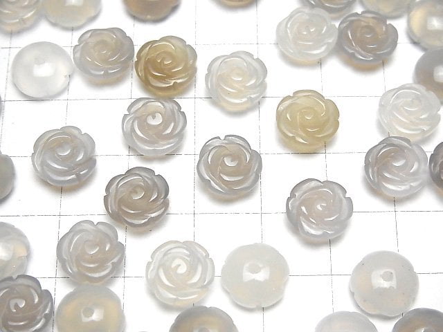 [Video] Gray Onyx Rose 10mm [Half Drilled Hole ] 4pcs