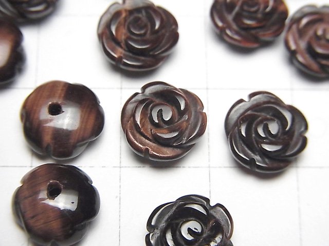 [Video] Red Tiger's Eye AA++ Rose 10mm [Half Drilled Hole ] 4pcs