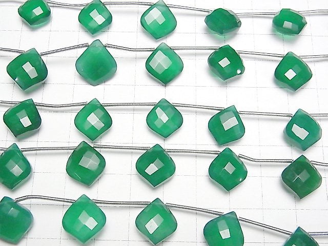 [Video]High Quality Green Onyx AAA- Deformed Faceted Pear Shape 1strand (8pcs)