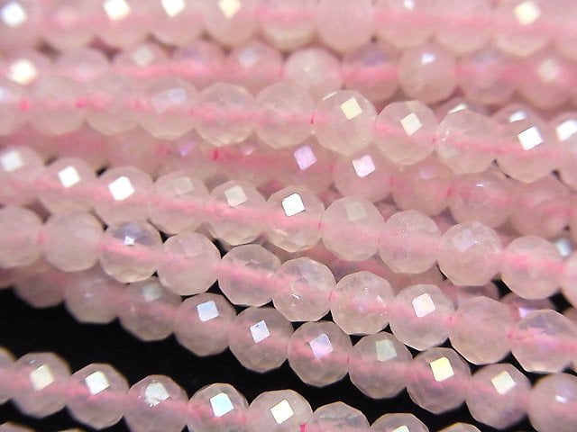 [Video]High Quality! Flash, Rose Quartz 32Faceted Round 4mm 1strand beads (aprx.13inch/33cm)