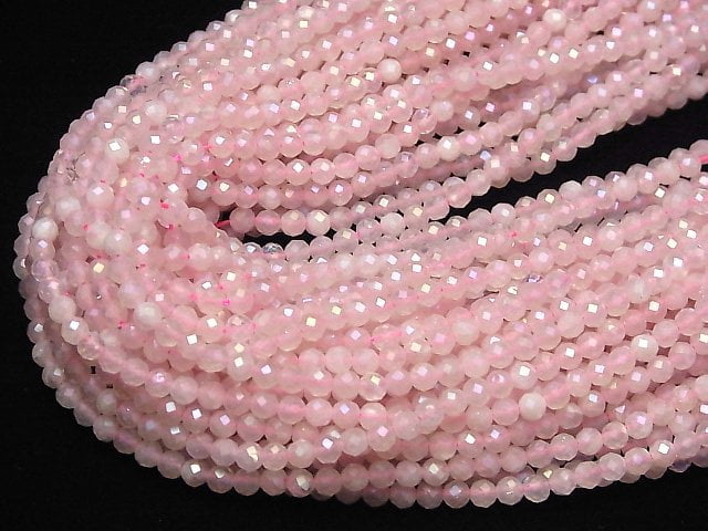 [Video]High Quality! Flash, Rose Quartz 32Faceted Round 4mm 1strand beads (aprx.13inch/33cm)