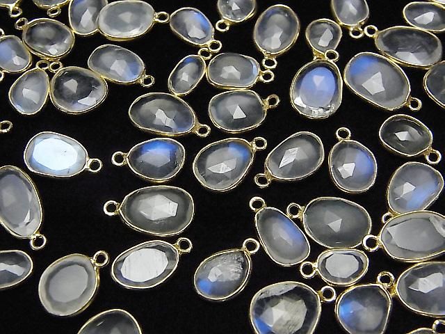 [Video] High Quality Royal Blue Moonstone AA++ Bezel Setting Freeform Rose Cut [One Side] 18KGP 4pcs