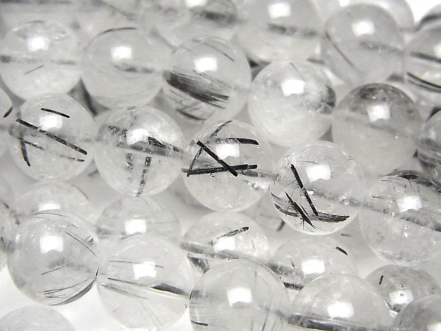 Round, Tourmalinated Quartz Gemstone Beads