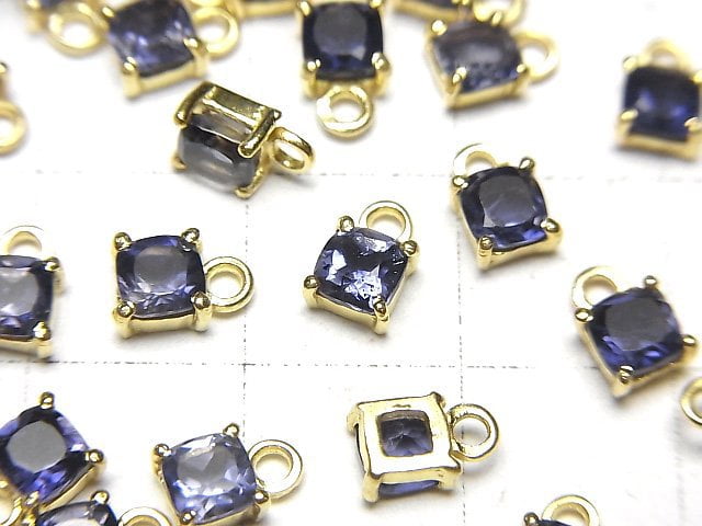 [Video]High Quality Iolite AAA Bezel Setting Square Faceted 4x4mm 18KGP 2pcs