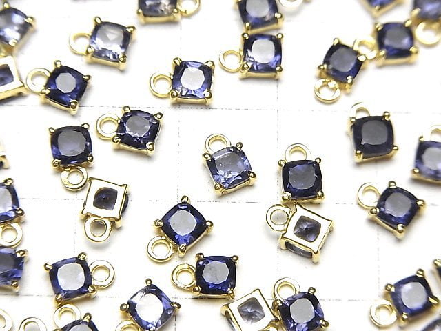 [Video]High Quality Iolite AAA Bezel Setting Square Faceted 4x4mm 18KGP 2pcs