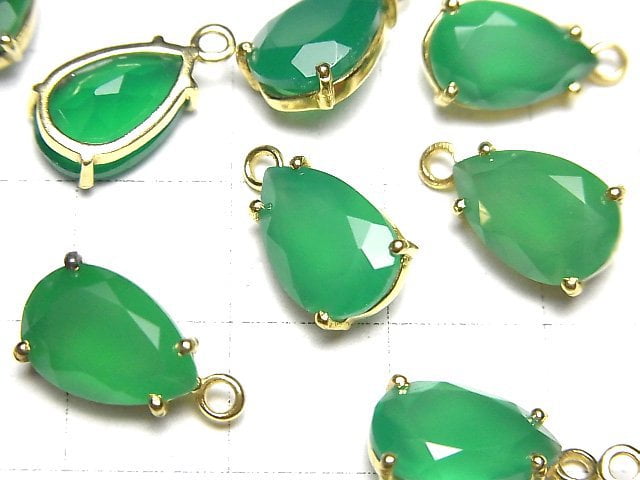 [Video]High Quality Green Onyx AAA Bezel Setting Pear shape Faceted 12x8mm 18KGP 2pcs