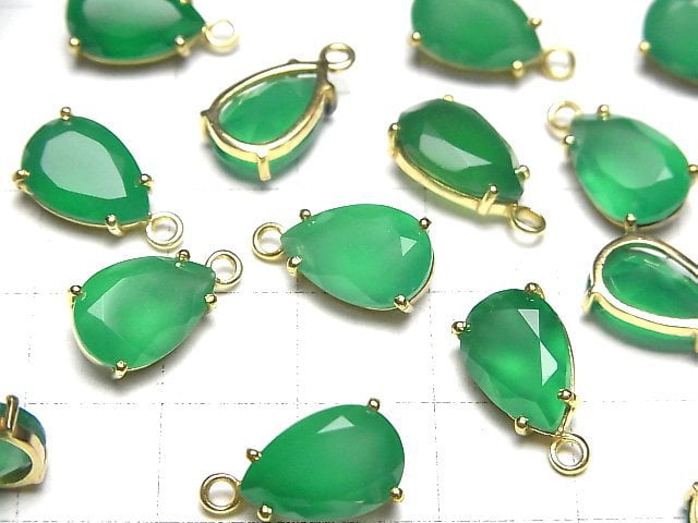 [Video]High Quality Green Onyx AAA Bezel Setting Pear shape Faceted 12x8mm 18KGP 2pcs