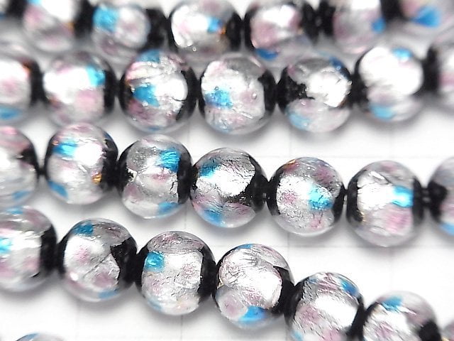 [Video] Lampwork Beads Round 8mm [Pink x Light Blue] 1/4 or 1strand beads (aprx.15inch/36cm)