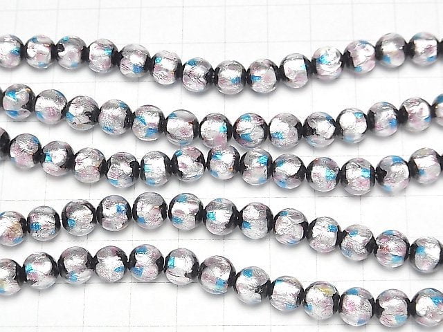 [Video] Lampwork Beads Round 8mm [Pink x Light Blue] 1/4 or 1strand beads (aprx.15inch/36cm)