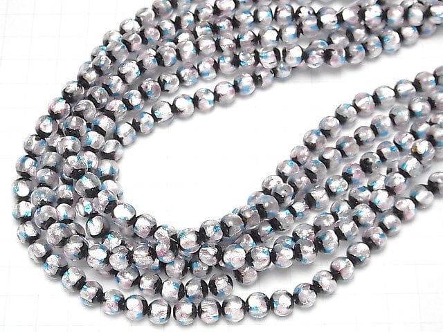 [Video]Lampwork Beads Round 8mm [Pink x Light Blue] 1/4 or 1strand beads (aprx.15inch/36cm)