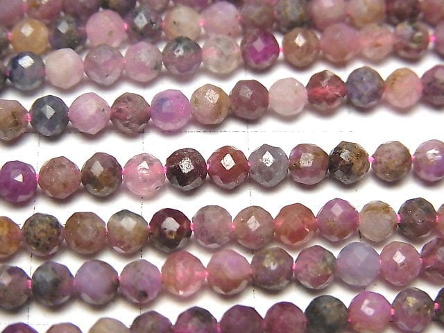 [Video]High Quality! Ruby-Pink Sapphire AA Faceted Round 4mm 1strand beads (aprx.15inch/36cm)