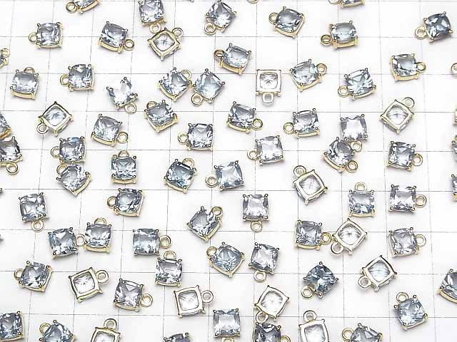 [Video]High Quality Sky Blue Topaz AAA Bezel Setting Square Faceted 6x6mm 18KGP 2pcs