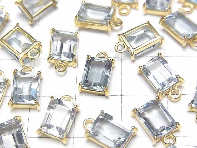 [Video]High Quality Sky Blue Topaz AAA- Bezel Setting Rectangle Faceted 9x7mm 18KGP 1pc