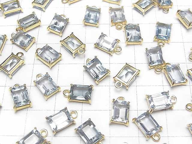 [Video]High Quality Sky Blue Topaz AAA- Bezel Setting Rectangle Faceted 9x7mm 18KGP 1pc