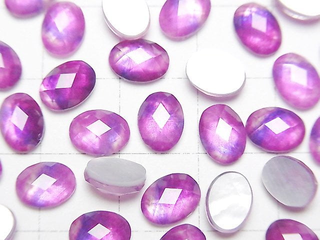 [Video] White Shell x Crystal AAA Oval Faceted Cabochon 8x6mm [Pink Purple] 2pcs