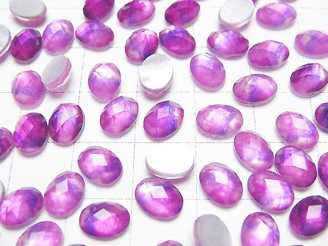 [Video] White Shell x Crystal AAA Oval Faceted Cabochon 8x6mm [Pink Purple] 2pcs