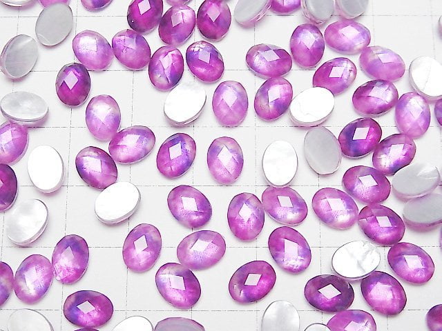 [Video] White Shell x Crystal AAA Oval Faceted Cabochon 8x6mm [Pink Purple] 2pcs