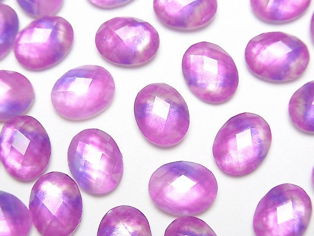 [Video] White Shell x Crystal AAA Oval Faceted Cabochon 10x8mm [Pink Purple] 2pcs