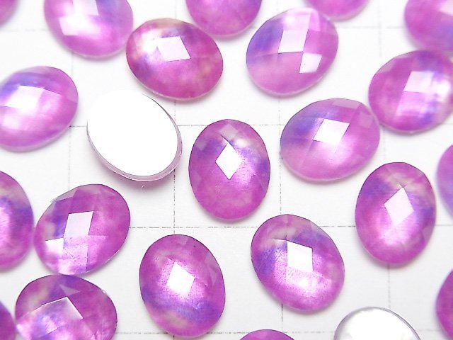 [Video] White Shell x Crystal AAA Oval Faceted Cabochon 10x8mm [Pink Purple] 2pcs