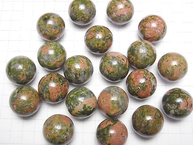 [Video] Unakite Sphere, Round 25mm 1pc