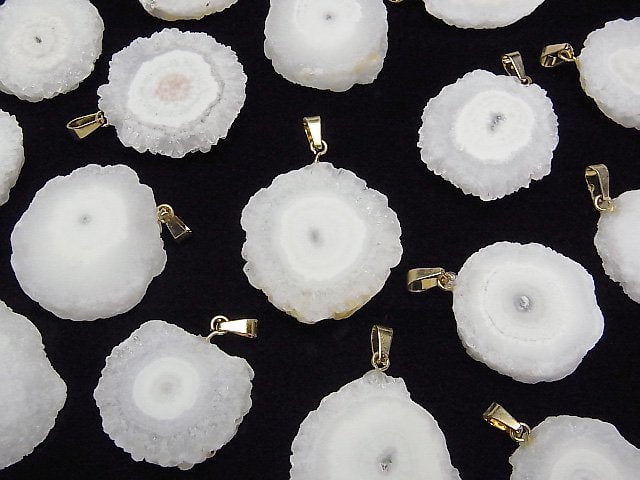 [Video]Solar Quartz (Stalactite) Slice Nugget Pendant Gold Color 3pcs