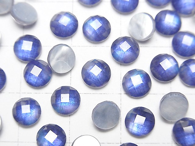 [Video] White Shell x Crystal AAA Round Faceted Cabochon 6x6mm [Blue Color] 3pcs