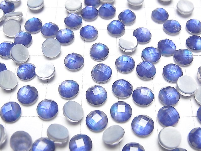 [Video] White Shell x Crystal AAA Round Faceted Cabochon 6x6mm [Blue Color] 3pcs