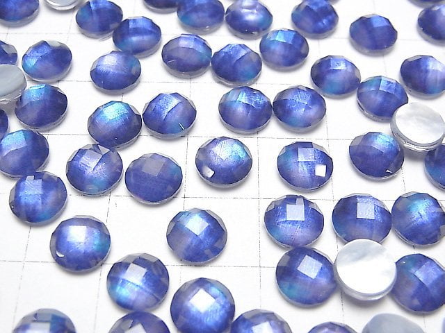 [Video] White Shell x Crystal AAA Round Faceted Cabochon 8x8mm [Blue Color] 3pcs