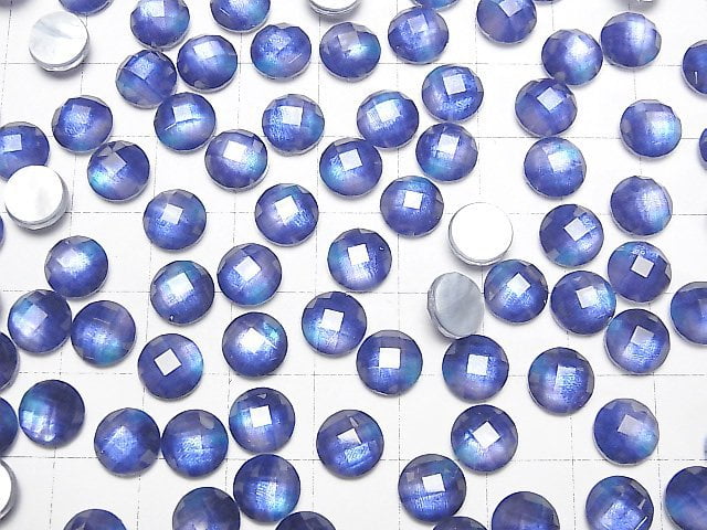 [Video] White Shell x Crystal AAA Round Faceted Cabochon 8x8mm [Blue Color] 3pcs