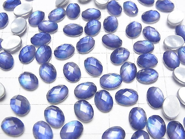 [Video] White Shell x Crystal AAA Oval Faceted Cabochon 8x6mm [Blue Color] 2pcs