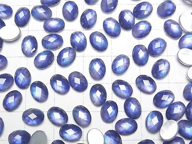 [Video] White Shell x Crystal AAA Oval Faceted Cabochon 8x6mm [Blue Color] 2pcs