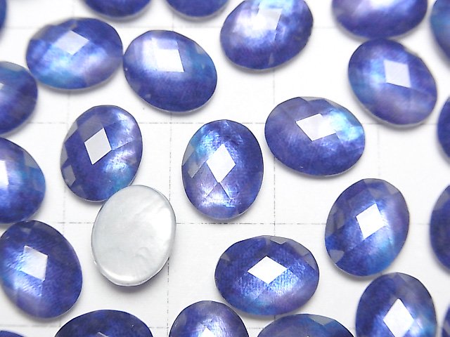 [Video] White Shell x Crystal AAA Oval Faceted Cabochon 10x8mm [Blue Color] 2pcs