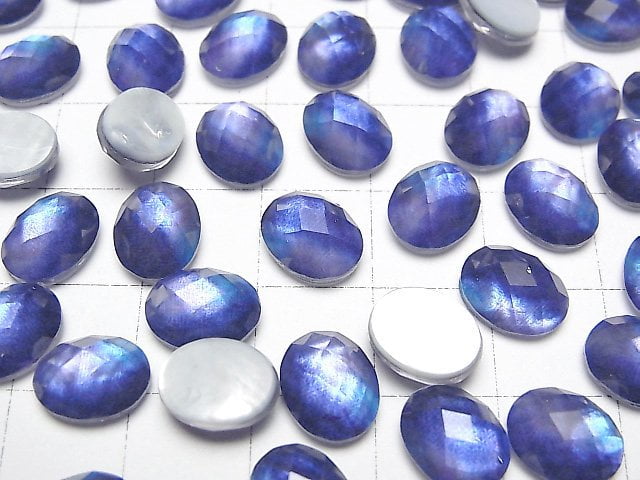 [Video] White Shell x Crystal AAA Oval Faceted Cabochon 10x8mm [Blue Color] 2pcs