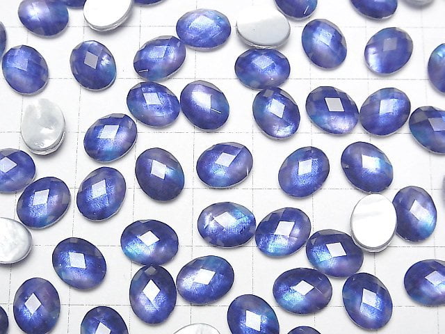 [Video] White Shell x Crystal AAA Oval Faceted Cabochon 10x8mm [Blue Color] 2pcs