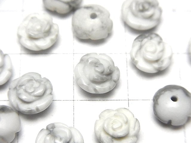 [Video] Howlite Magnesite Rose 8mm [Half Drilled Hole ] 4pcs