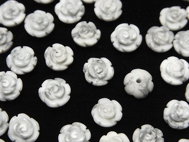 [Video] Howlite Magnesite Rose 8mm [Half Drilled Hole ] 4pcs