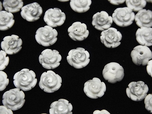 [Video] Howlite Magnesite Rose 8mm [Half Drilled Hole ] 4pcs