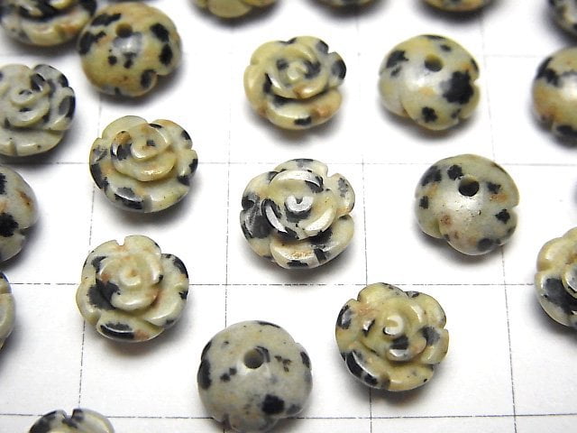 [Video] Dalmatian Jasper Rose 8mm [Half Drilled Hole ] 4pcs