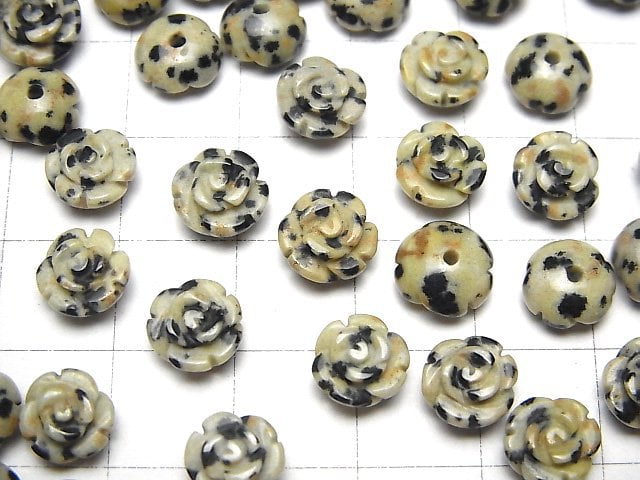 [Video] Dalmatian Jasper Rose 8mm [Half Drilled Hole ] 4pcs