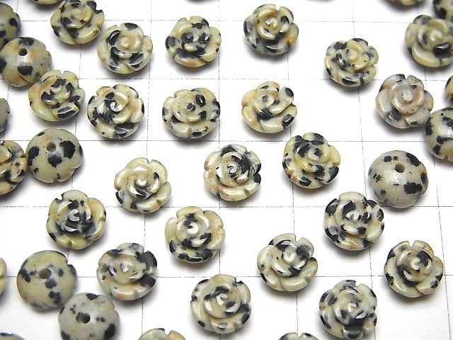 [Video] Dalmatian Jasper Rose 8mm [Half Drilled Hole ] 4pcs