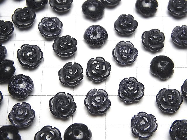 [Video] Blue Golden Sand Stone Rose 8mm [Half Drilled Hole ] 4pcs