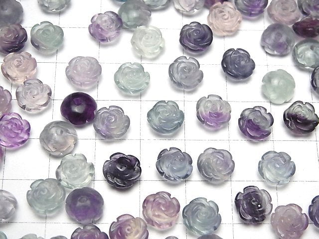 [Video] Multicolor Fluorite AA++ Rose 8mm [Half Drilled Hole ] 4pcs