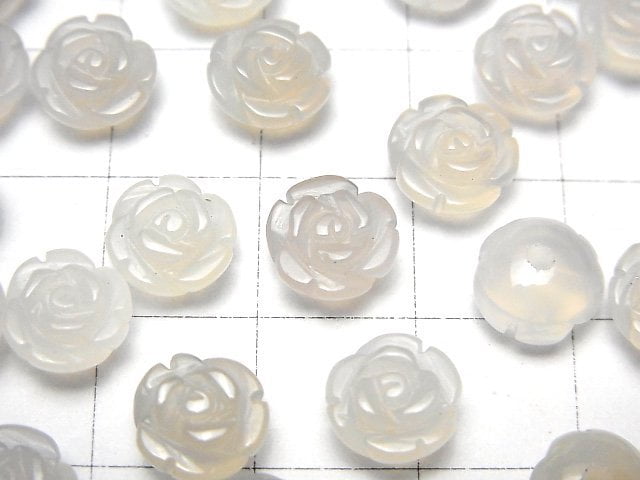 [Video] Gray Onyx Rose 8mm [Half Drilled Hole ] 4pcs