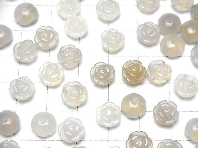 [Video] Gray Onyx Rose 8mm [Half Drilled Hole ] 4pcs