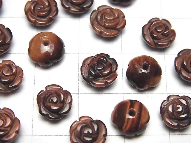 [Video] Red Tiger's Eye AA++ Rose 8mm [Half Drilled Hole ] 4pcs