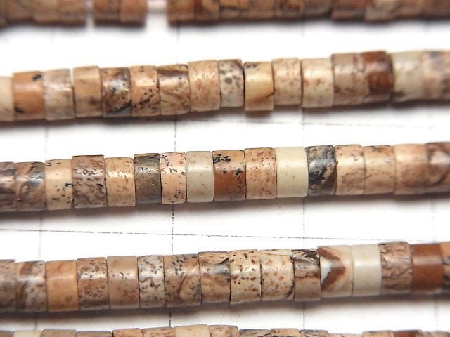 [Video] Picture Jasper Roundel (Heishi) 4x4x2mm 1strand beads (aprx.15inch/36cm)