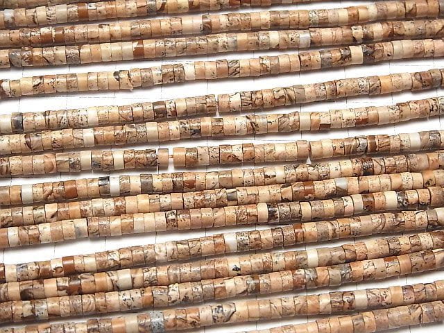 [Video] Picture Jasper Rondelle (Heishi) 4x4x2mm 1strand beads (aprx.15inch/36cm)