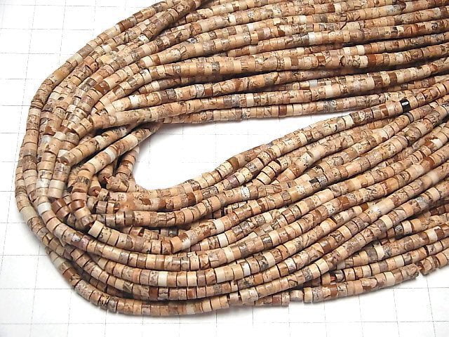 [Video] Picture Jasper Roundel (Heishi) 4x4x2mm 1strand beads (aprx.15inch/36cm)