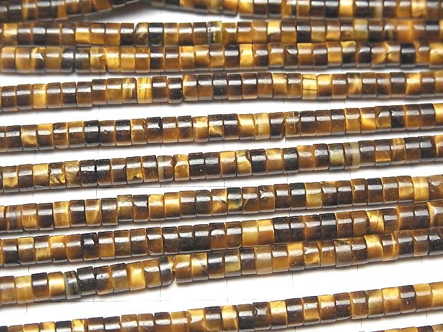 [Video]Yellow Tiger's Eye AA++ Roundel (Heishi )4x4x2mm 1strand beads (aprx.15inch/36cm)