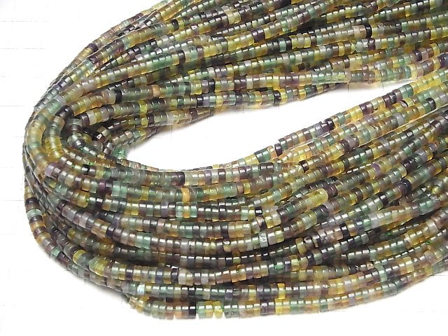 [Video] Multicolor Fluorite AA+ Roundel (Heishi )4x4x2mm 1strand beads (aprx.15inch/37cm)